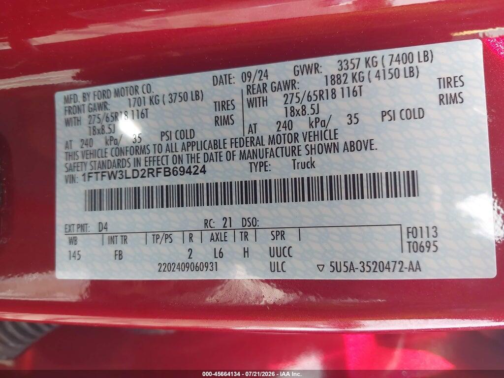 1FTFW3LD2RFB69424 2024 FORD F-150 photo no. 9