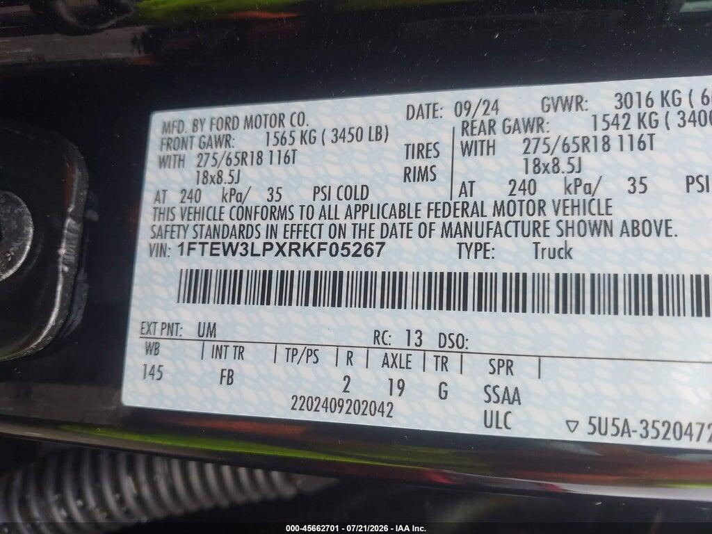 1FTEW3LPXRKF05267 2024 FORD F-150 photo no. 9