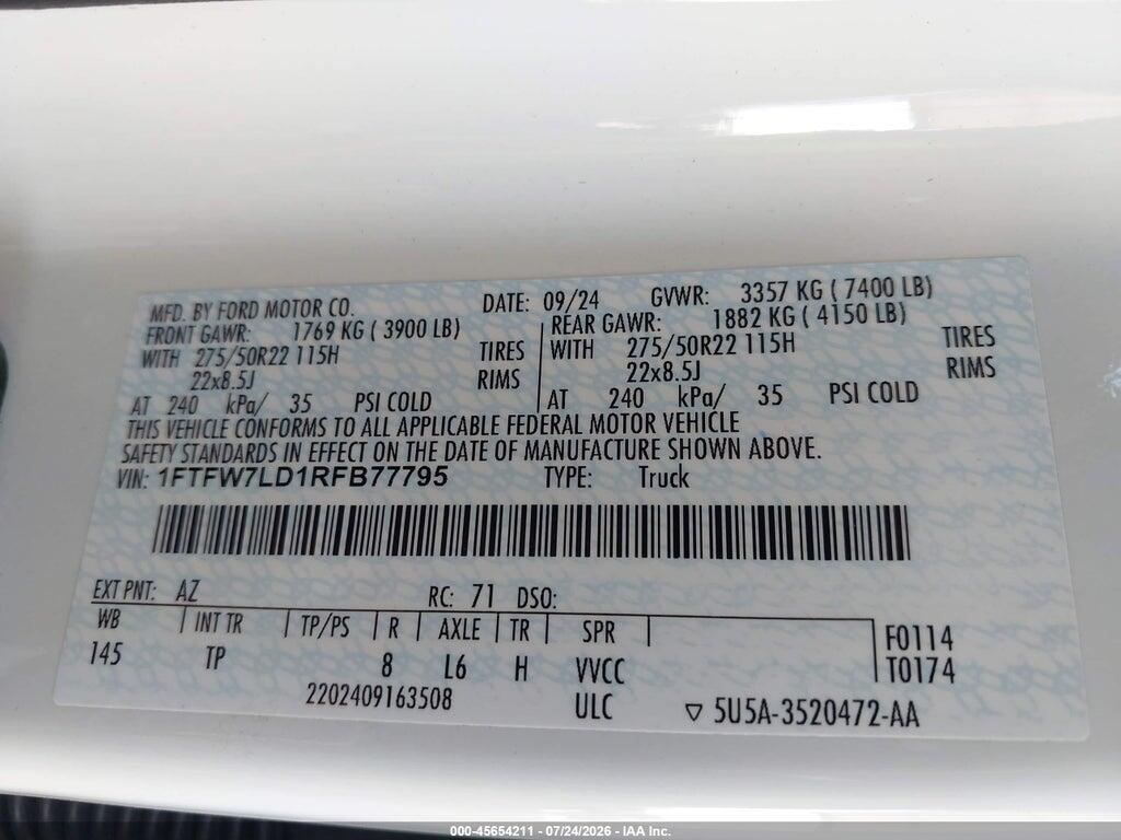 1FTFW7LD1RFB77795 2024 FORD F-150 photo no. 9