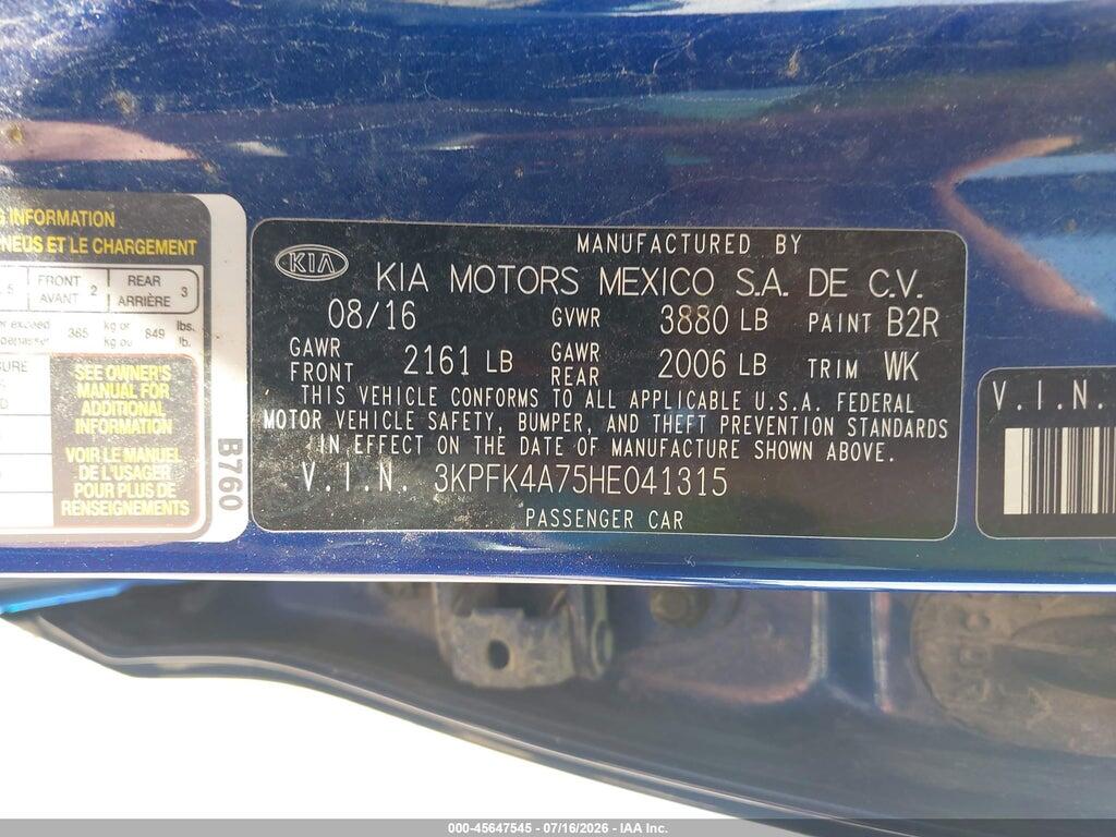 3KPFK4A75HE041315 2017 KIA FORTE photo no. 9