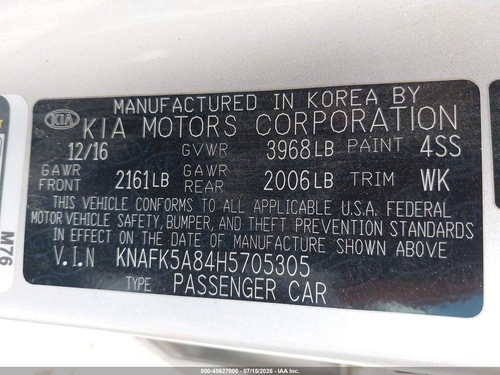 KNAFK5A84H5705305 2017 KIA FORTE photo no. 9