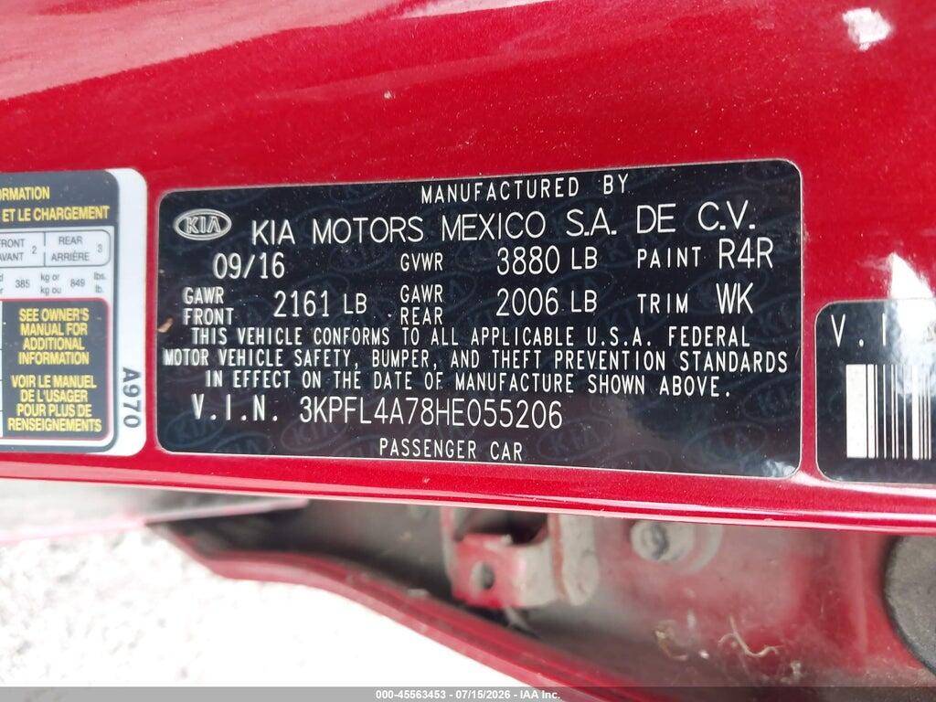3KPFL4A78HE055206 2017 KIA FORTE photo no. 9