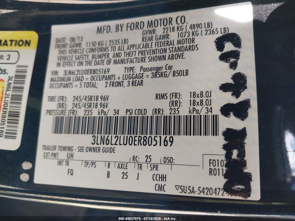 3LN6L2LU0ER805169 2014 LINCOLN MKZ HYBRID photo no. 9