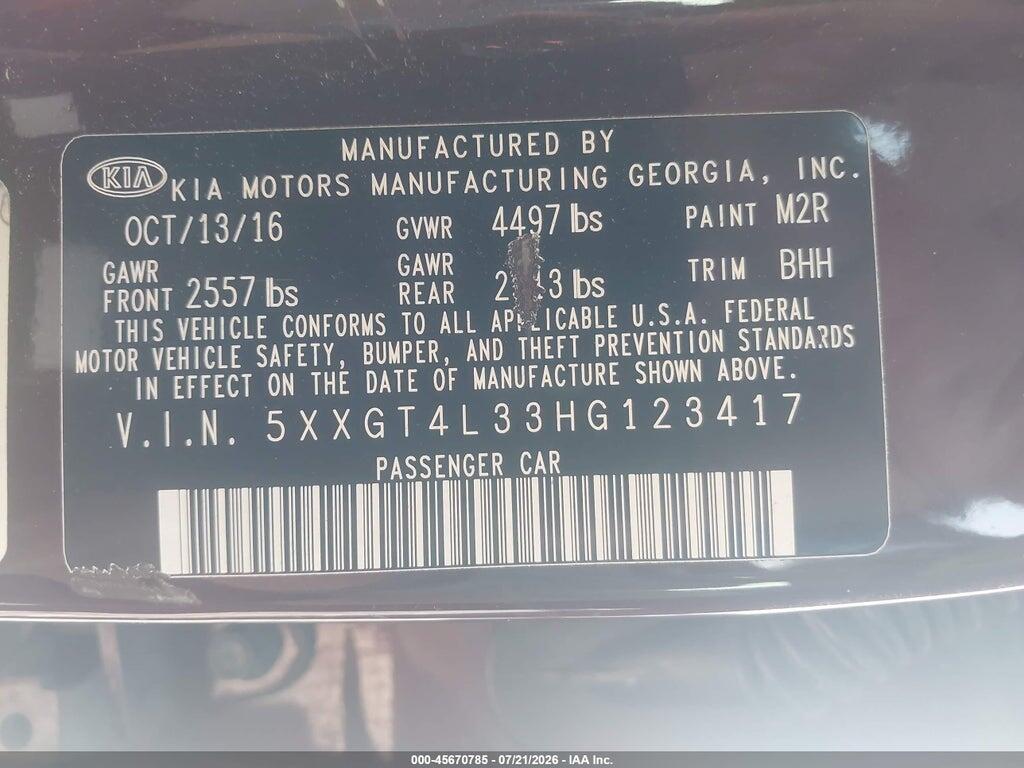 5XXGT4L33HG123417 2017 KIA OPTIMA photo no. 9