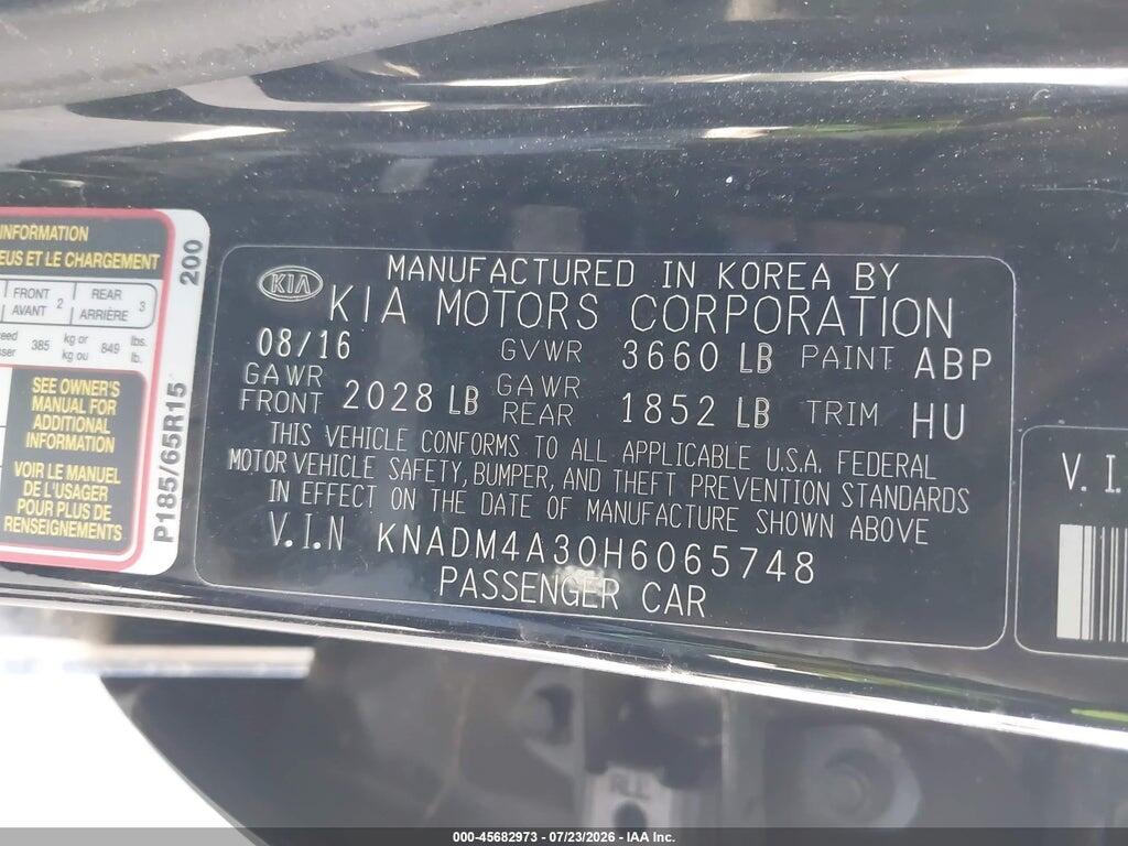 KNADM4A30H6065748 2017 KIA RIO photo no. 9