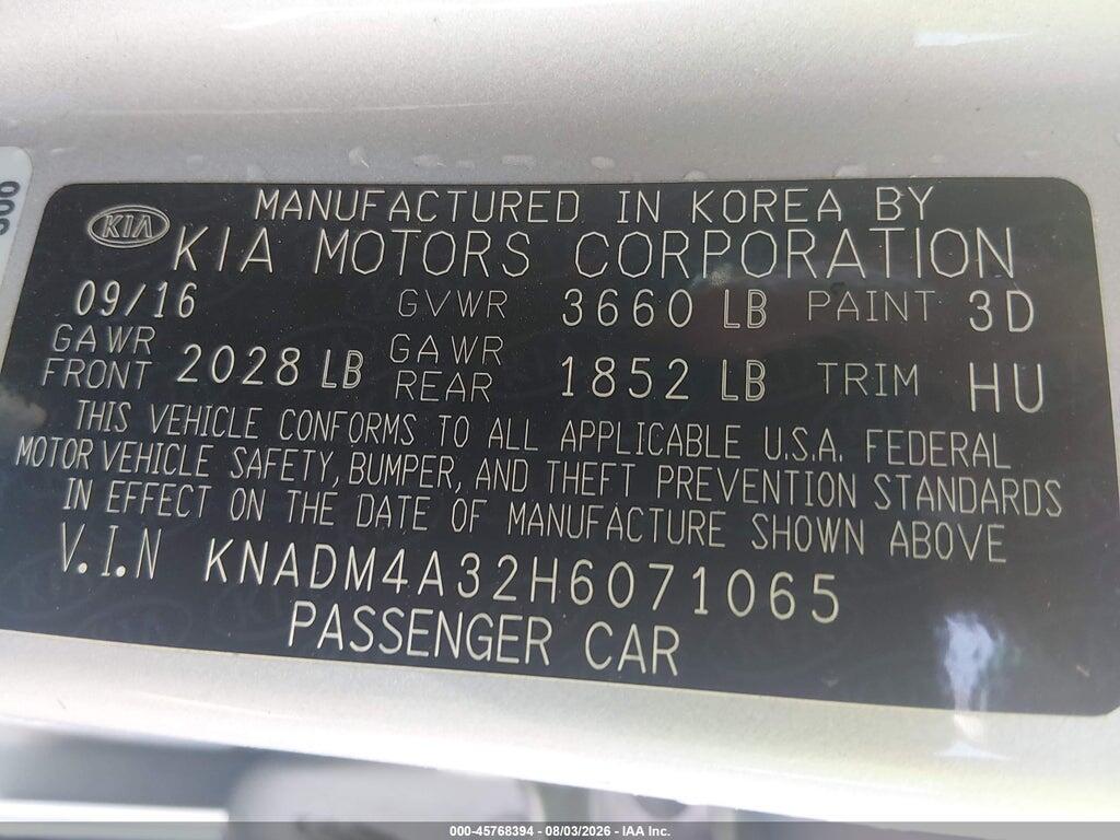 KNADM4A32H6071065 2017 KIA RIO photo no. 9