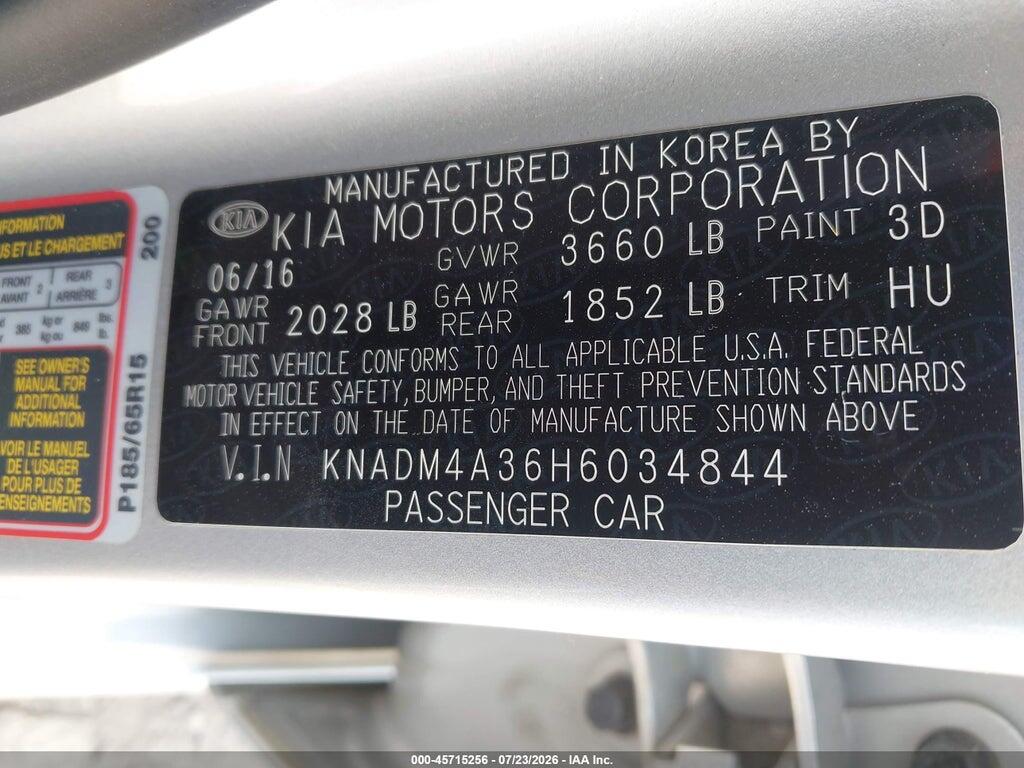 KNADM4A36H6034844 2017 KIA RIO photo no. 9
