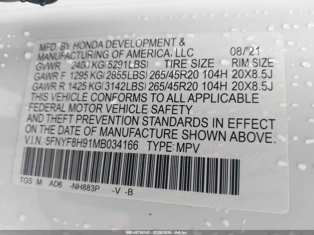 5FNYF8H91MB034166 2021 HONDA PASSPORT photo no. 9