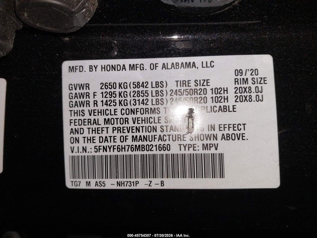 5FNYF6H76MB021660 2021 HONDA PILOT photo no. 9