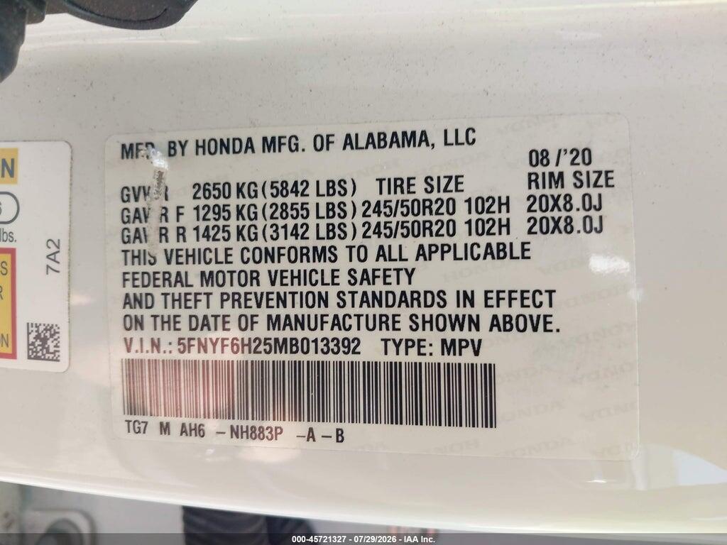 5FNYF6H25MB013392 2021 HONDA PILOT photo no. 9