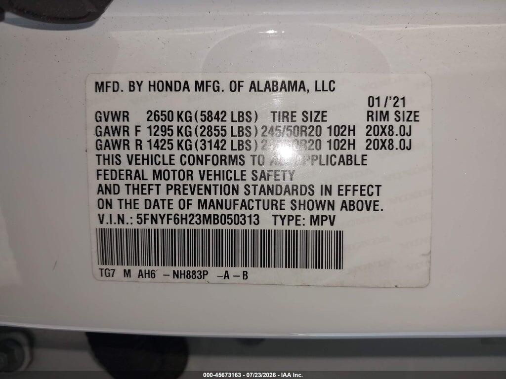 5FNYF6H23MB050313 2021 HONDA PILOT photo no. 9