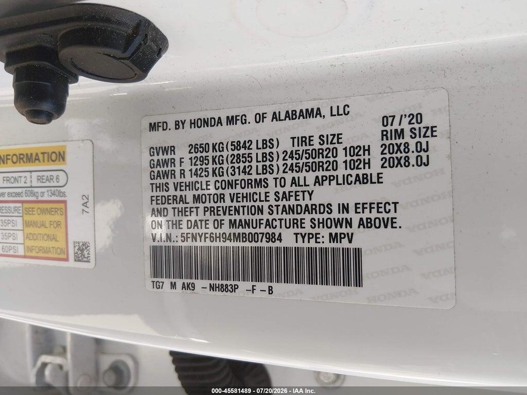 5FNYF6H94MB007984 2021 HONDA PILOT photo no. 9