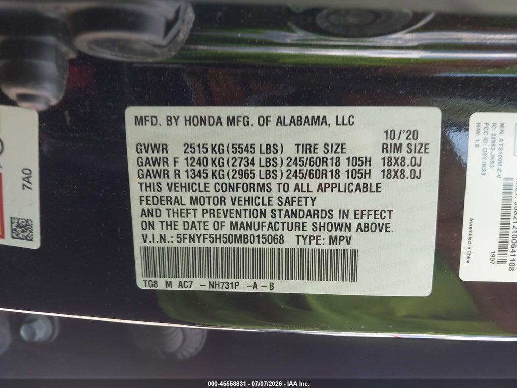 5FNYF5H50MB015068 2021 HONDA PILOT photo no. 9