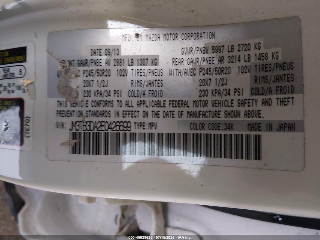 JM3TB3DA2E0426699 2014 MAZDA CX-9 photo no. 9