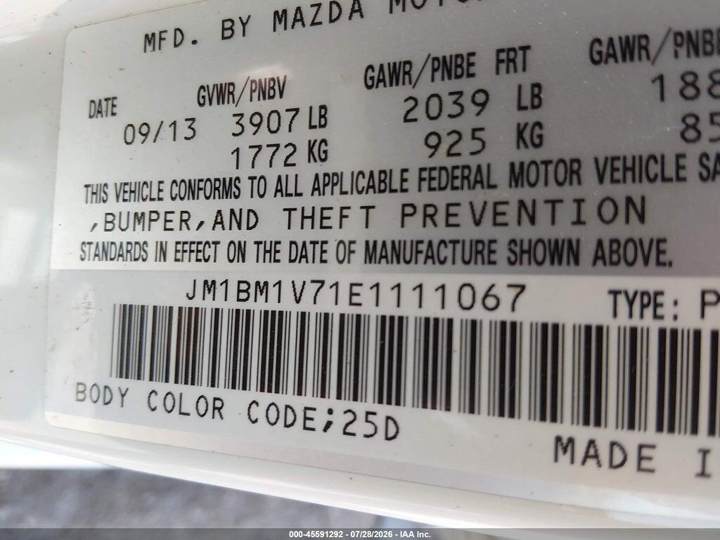 JM1BM1V71E1111067 2014 MAZDA MAZDA3 photo no. 9