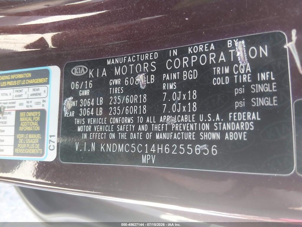 KNDMC5C14H6255656 2017 KIA SEDONA photo no. 9