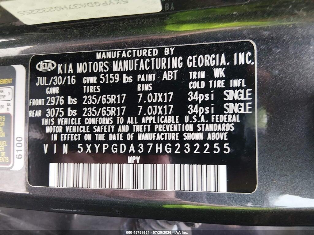 5XYPGDA37HG232255 2017 KIA SORENTO photo no. 9