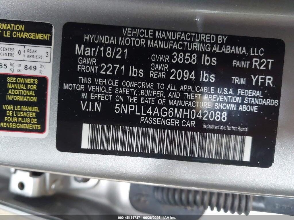 5NPLL4AG6MH042088 2021 HYUNDAI ELANTRA photo no. 9