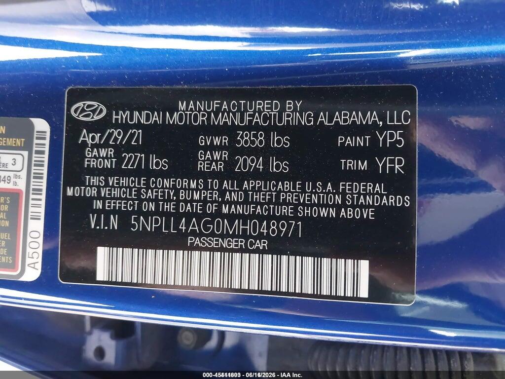 5NPLL4AG0MH048971 2021 HYUNDAI ELANTRA photo no. 9