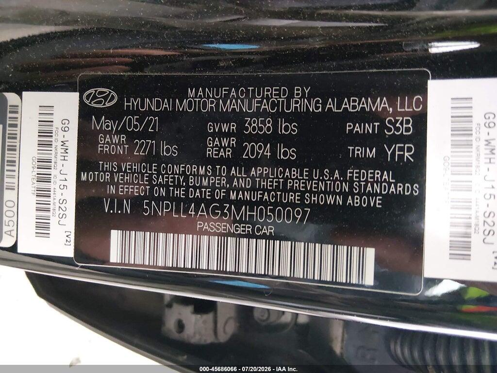 5NPLL4AG3MH050097 2021 HYUNDAI ELANTRA photo no. 9