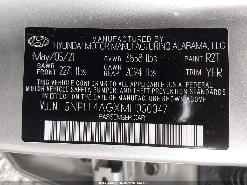 5NPLL4AGXMH050047 2021 HYUNDAI ELANTRA photo no. 9