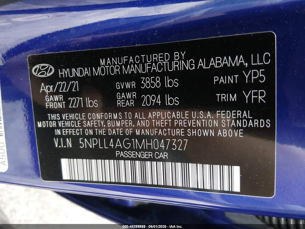 5NPLL4AG1MH047327 2021 HYUNDAI ELANTRA photo no. 9
