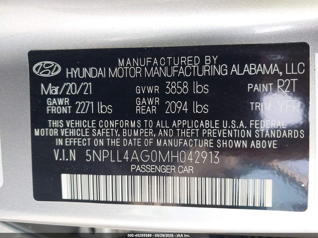 5NPLL4AG0MH042913 2021 HYUNDAI ELANTRA photo no. 9
