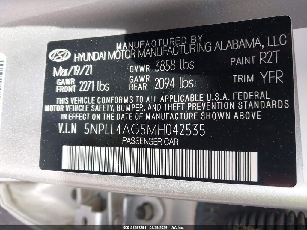 5NPLL4AG5MH042535 2021 HYUNDAI ELANTRA photo no. 9