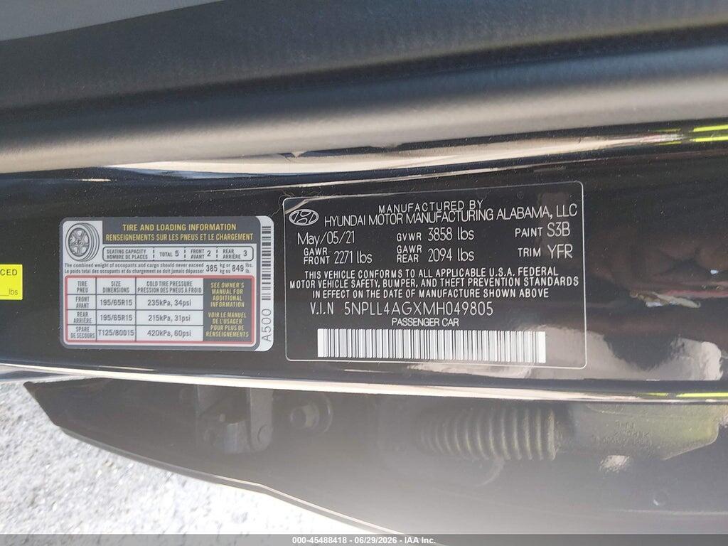 5NPLL4AGXMH049805 2021 HYUNDAI ELANTRA photo no. 9