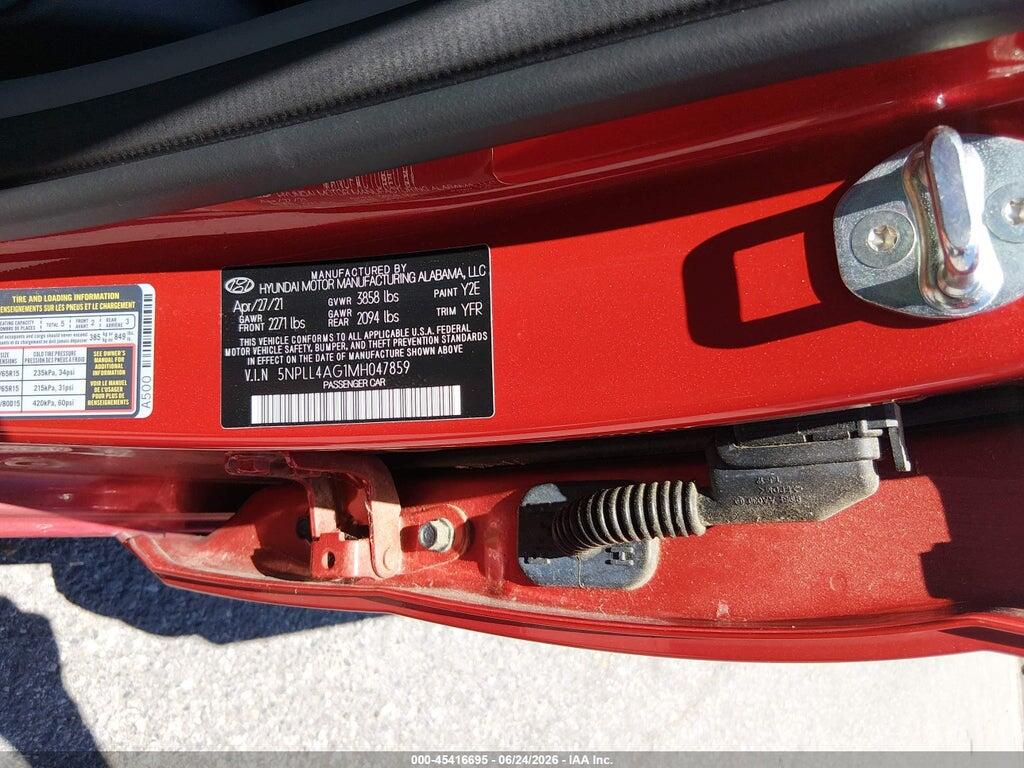 5NPLL4AG1MH047859 2021 HYUNDAI ELANTRA photo no. 9