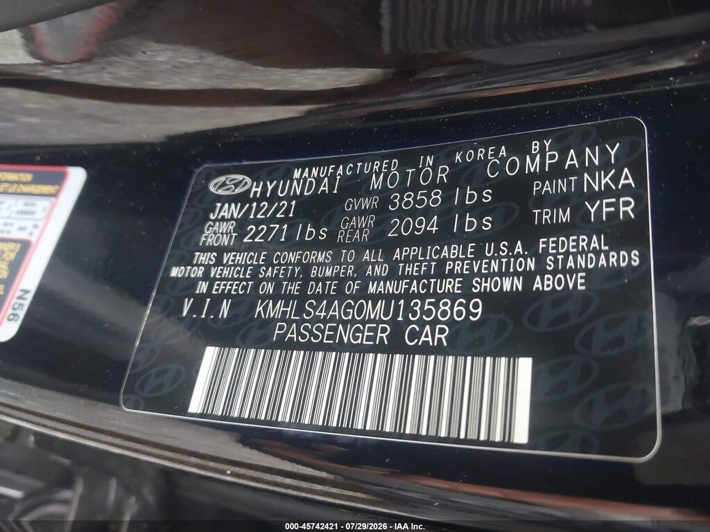 KMHLS4AG0MU135869 2021 HYUNDAI ELANTRA photo no. 9
