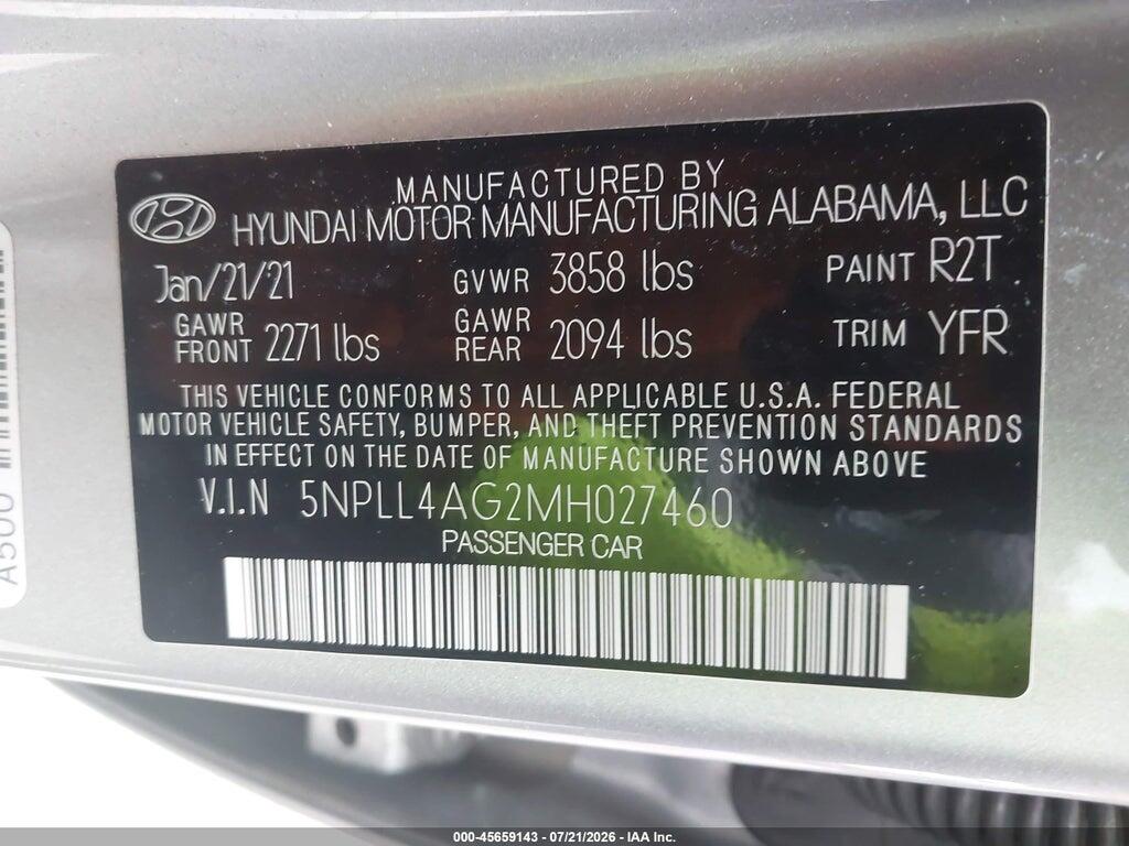 5NPLL4AG2MH027460 2021 HYUNDAI ELANTRA photo no. 9