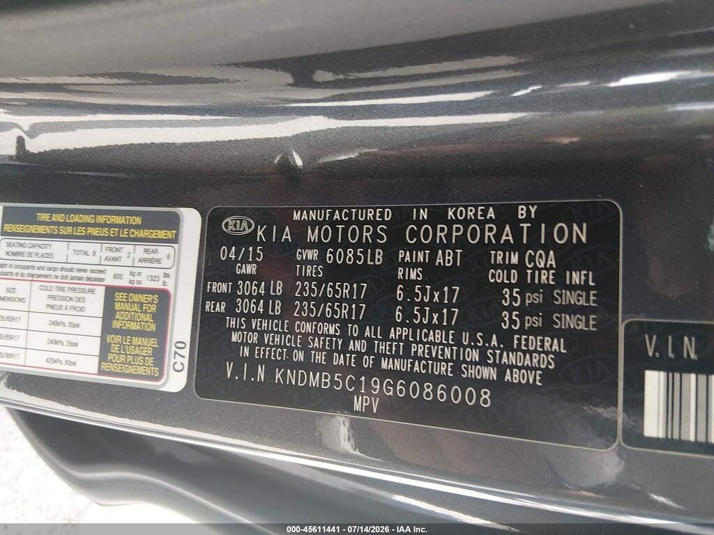 KNDMB5C19G6086008 2016 KIA SEDONA photo no. 9