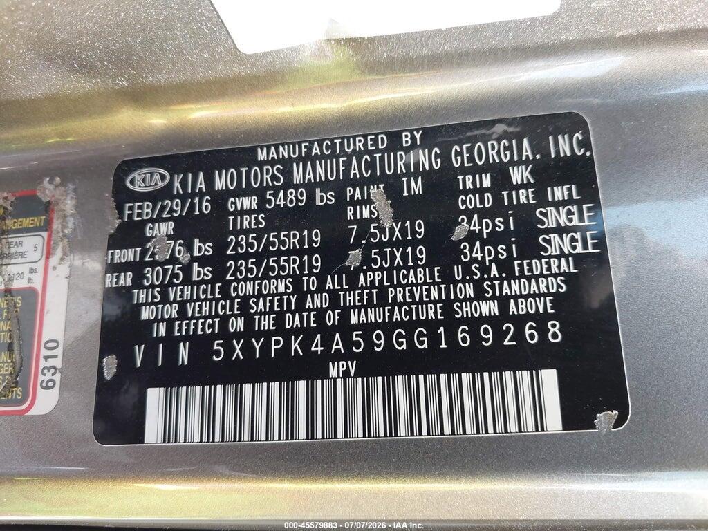 5XYPK4A59GG169268 2016 KIA SORENTO photo no. 9