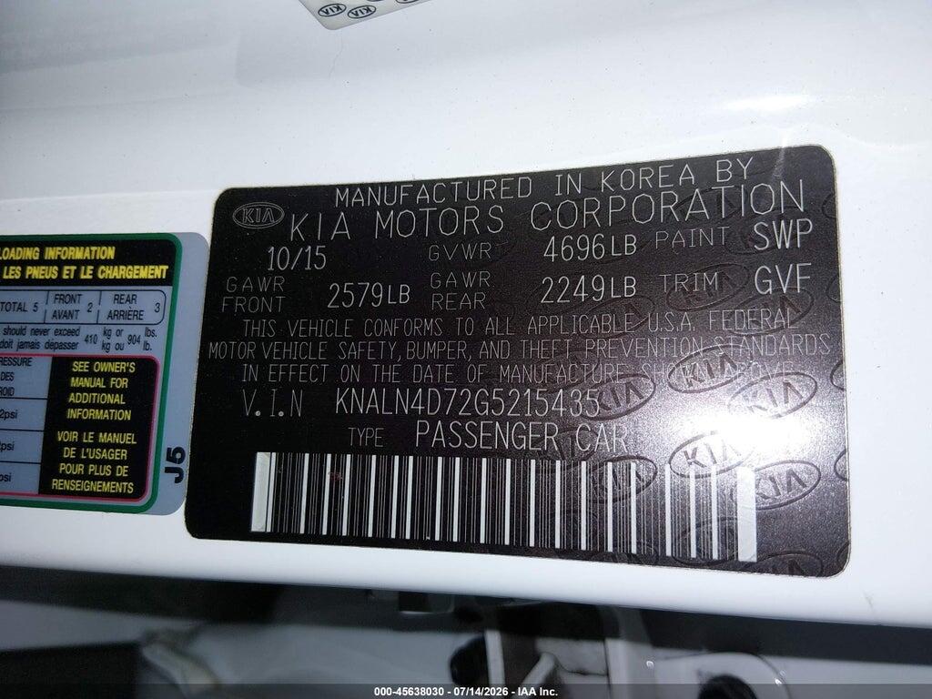 KNALN4D72G5215435 2016 KIA CADENZA photo no. 9