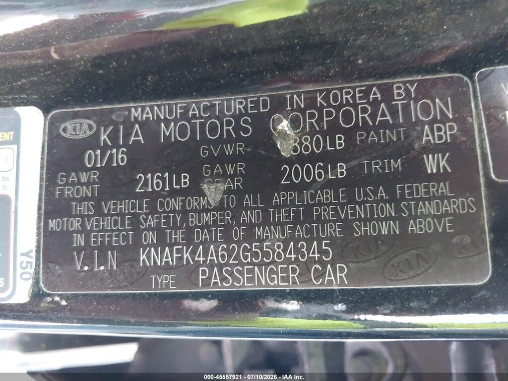 KNAFK4A62G5584345 2016 KIA FORTE photo no. 9