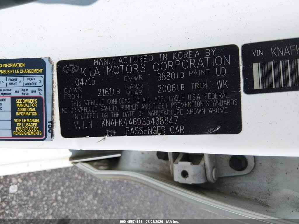 KNAFK4A69G5438847 2016 KIA FORTE photo no. 9