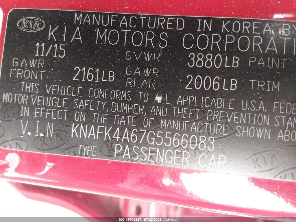 KNAFK4A67G5566083 2016 KIA FORTE photo no. 9