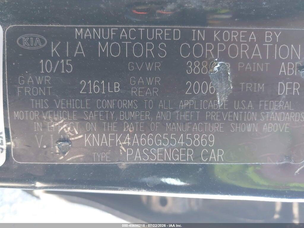 KNAFK4A66G5545869 2016 KIA FORTE photo no. 9