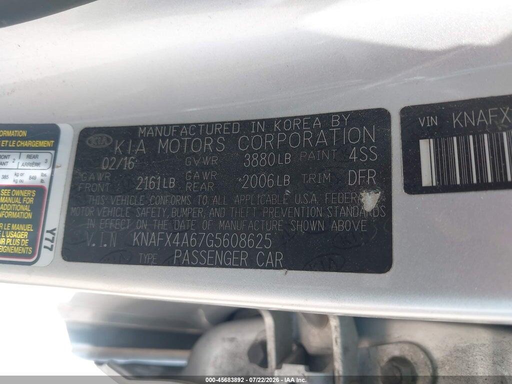 KNAFX4A67G5608625 2016 KIA FORTE photo no. 9