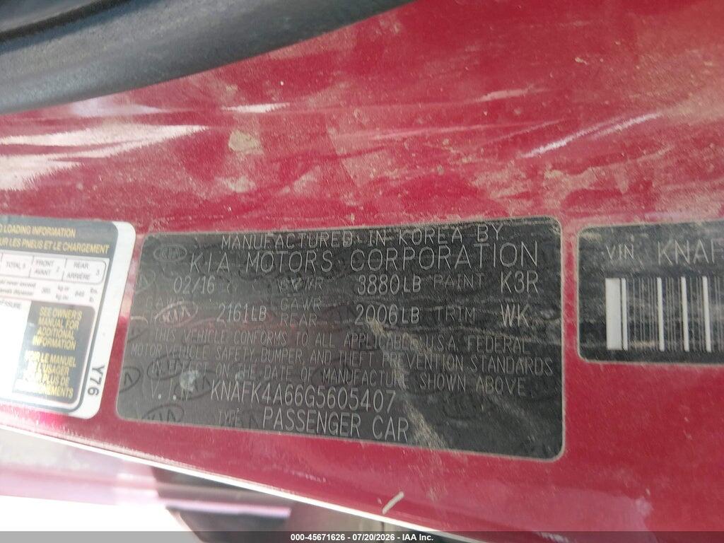 KNAFK4A66G5605407 2016 KIA FORTE photo no. 9