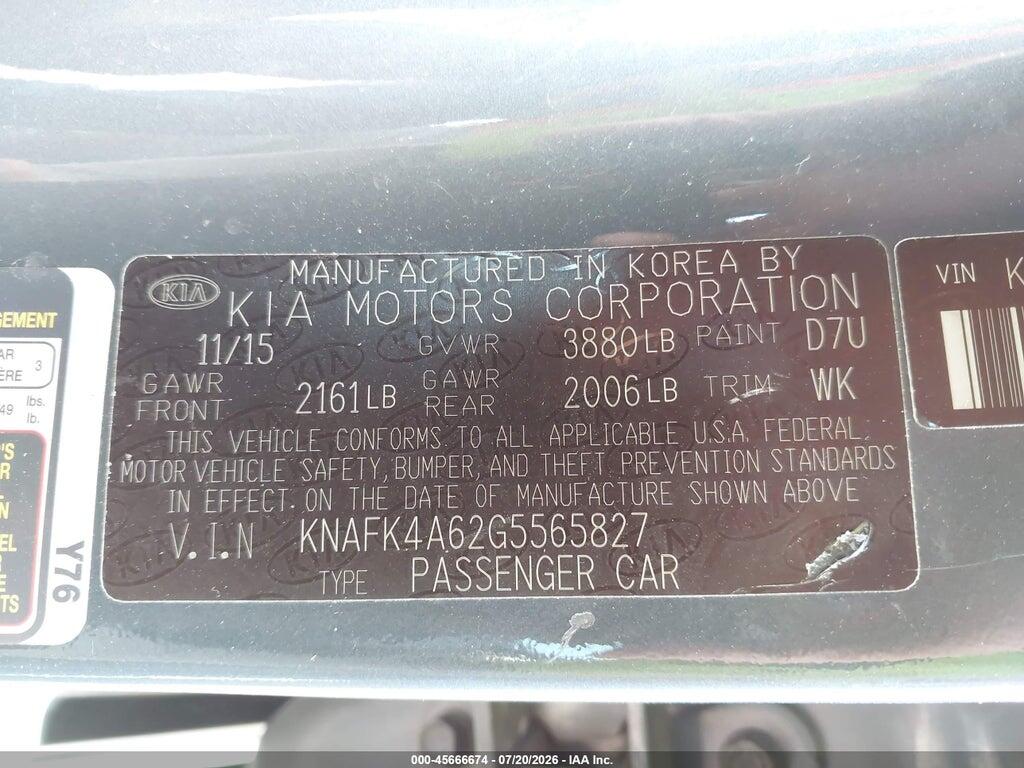 KNAFK4A62G5565827 2016 KIA FORTE photo no. 9