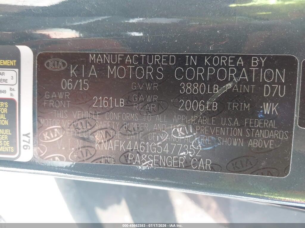 KNAFK4A61G5477352 2016 KIA FORTE photo no. 9
