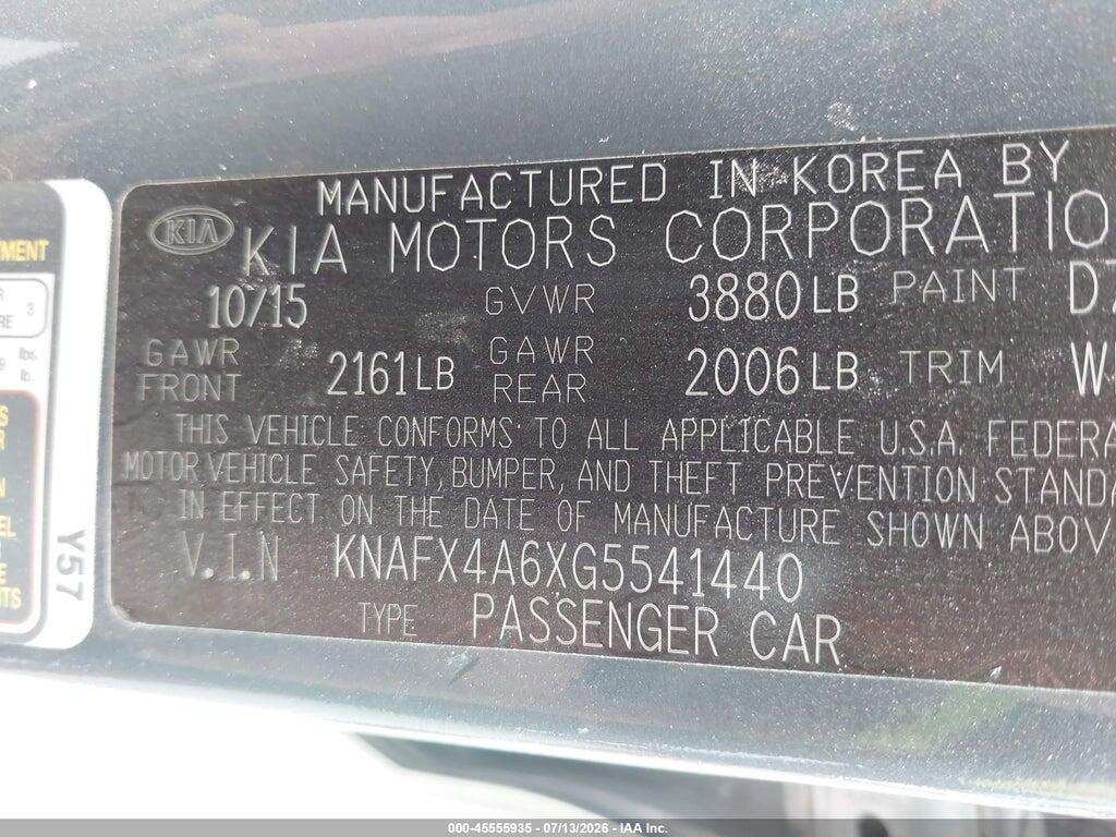 KNAFX4A6XG5541440 2016 KIA FORTE photo no. 9