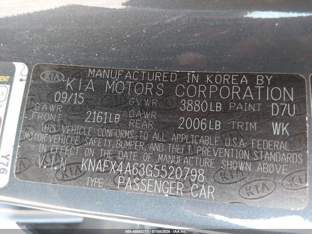 KNAFX4A63G5520798 2016 KIA FORTE photo no. 9