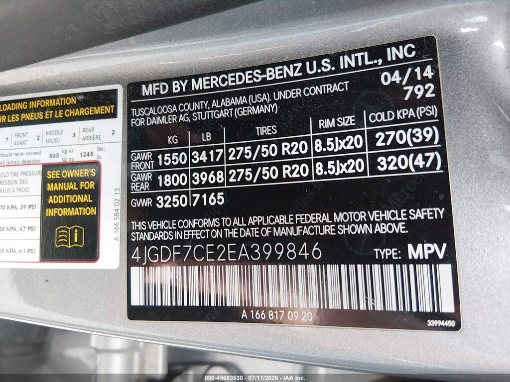 4JGDF7CE2EA399846 2014 MERCEDES-BENZ GL 450 photo no. 9