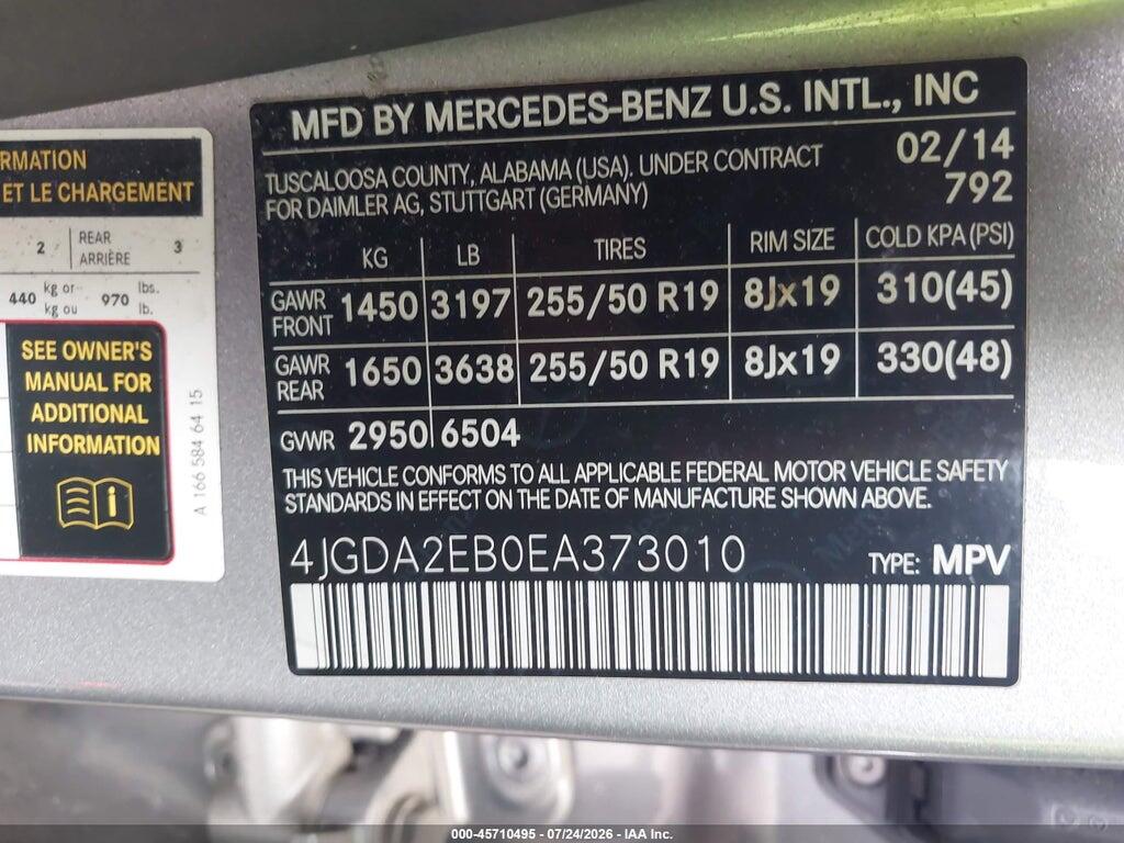 4JGDA2EB0EA373010 2014 MERCEDES-BENZ ML 350 BLUETEC photo no. 9