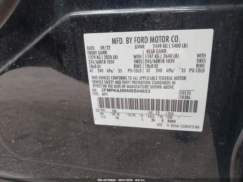 2FMPK4J96NBB04653 2022 FORD EDGE photo no. 9