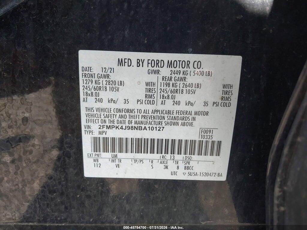 2FMPK4J98NBA10127 2022 FORD EDGE photo no. 9