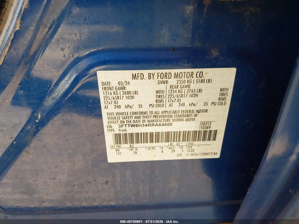 3FTTW8H34RRA64600 2024 FORD MAVERICK photo no. 9